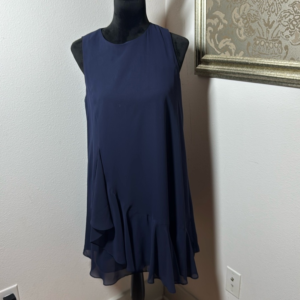 Eliza J blue chiffon cascade ruffle sleeveless shift cocktail dress Sz 10P